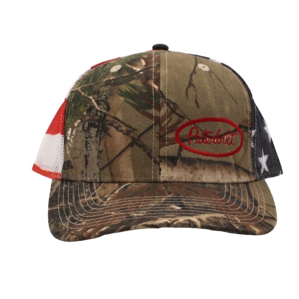 Peterbilt Trucker Hat -CAMO /USA Flag KATY Snap Back Hat